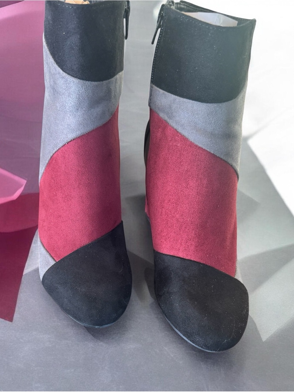 Diba Colorblock Suede Ankle Boot - Black, Gray & Burgundy - Picture 5 of 7
